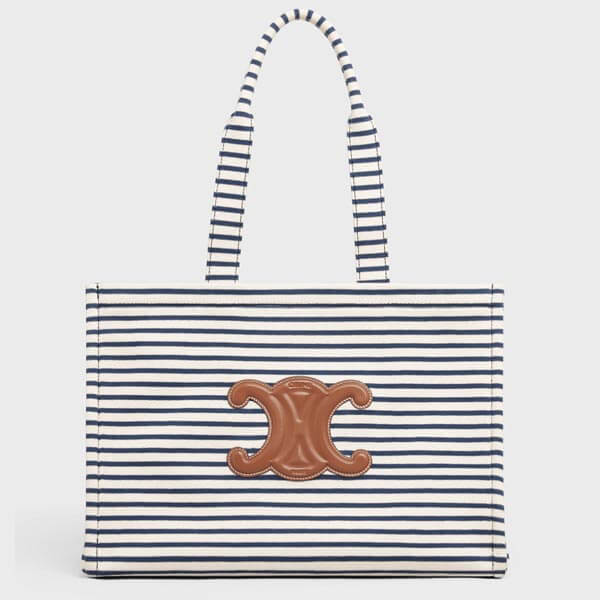 【セリーヌ】ラージストライプ トートコピー紺/タン 21SS 196762DMI .07AT